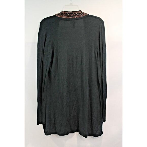 Soma Rayon Open Cardigan Sweater Womens size L Black Sequin Trim Long Sleeve - Picture 3 of 6